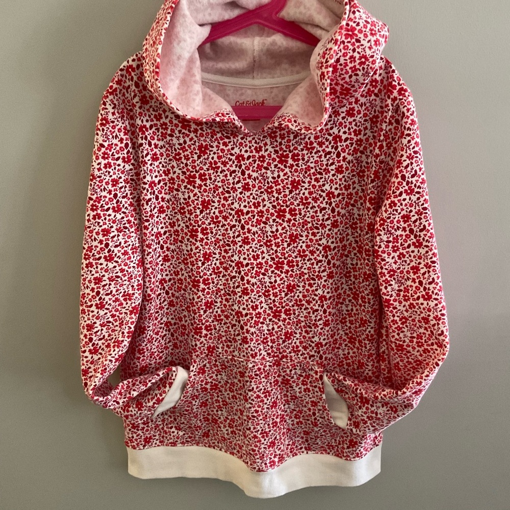 Cat & Jack (Target) Girls XL (14/16) Hoodie pullover red and white floral.